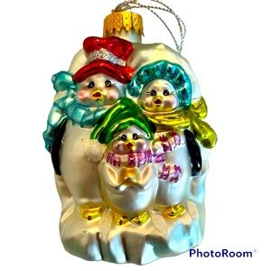 Penguin Family Ornament Sparkly and Colorful Glass Holiday Christmas Festive